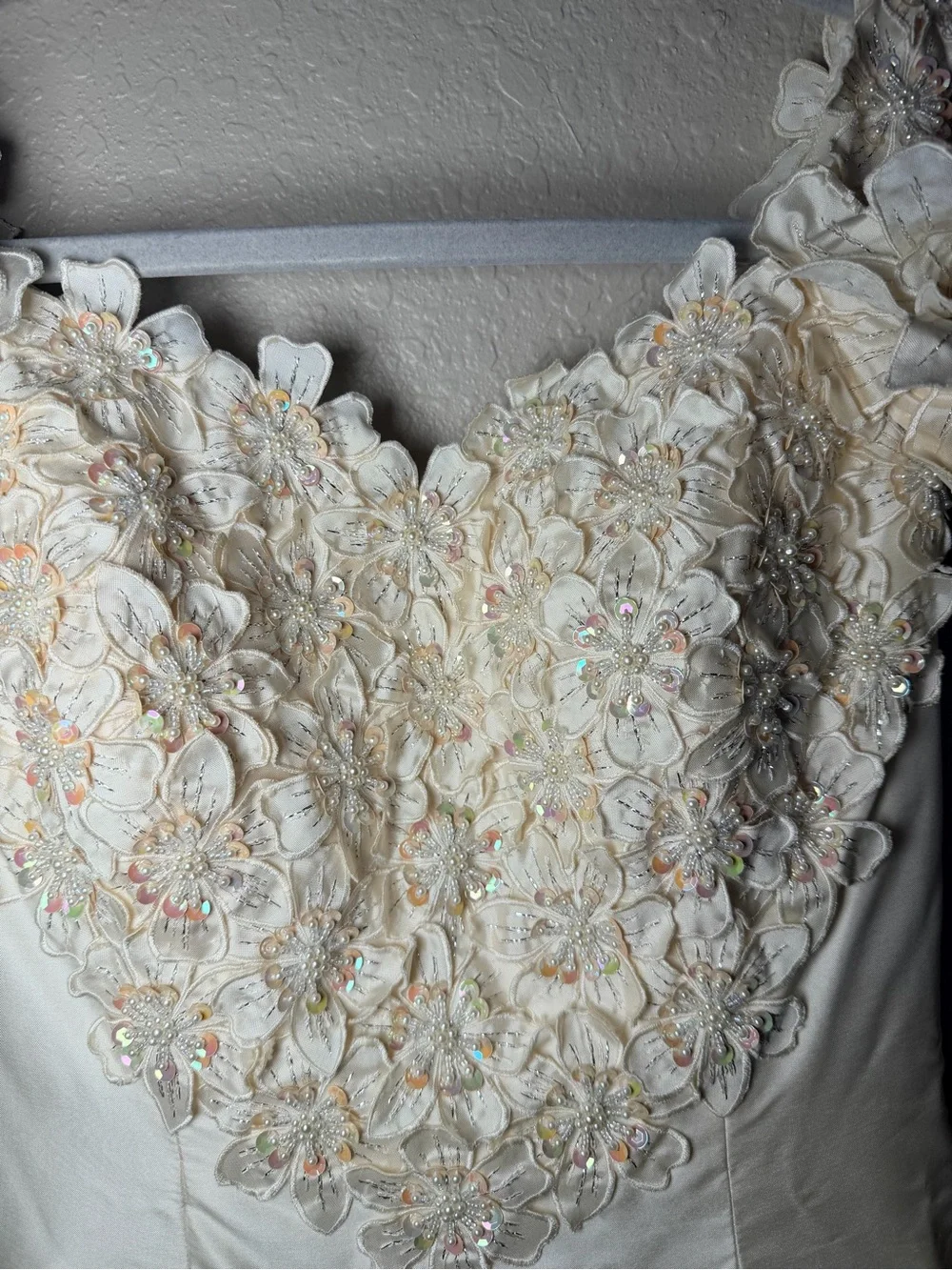 Vintage 100% Silk Wedding Dress Size 10 Romantic Princess Floral Beaded